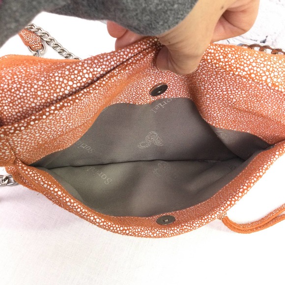 Sorial New York Women's Fabric Flap Over Zippered Chain Link Brown Crossbody - Picture 6 of 16